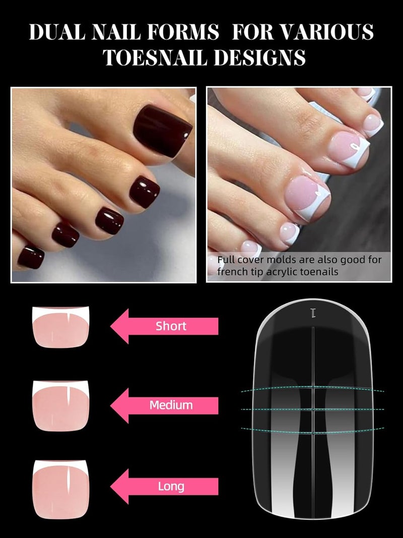 TOROKOM Poly Gel Nail Forms Kit for Toes - 150PCS Reusable Dual Toenail Forms for Builder Gel, Toe Nail Kit with 2.5oz Slip Solution, Brush, File, 5PCS Clips - 15 Sizes - Image 2